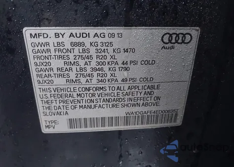 2014 Audi Q7 3.0T S Line Prestige z USA, uszkodzony, nr VIN WA1DGAFE4ED006352